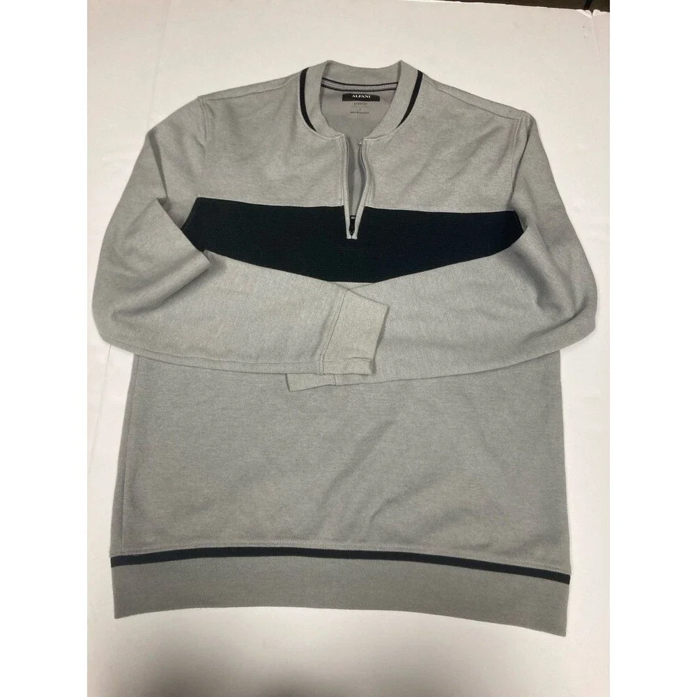 Alfani Men's Stretch Knit Colorblock 1/4 Zip Mock Neck Sweater Gray/Black S
